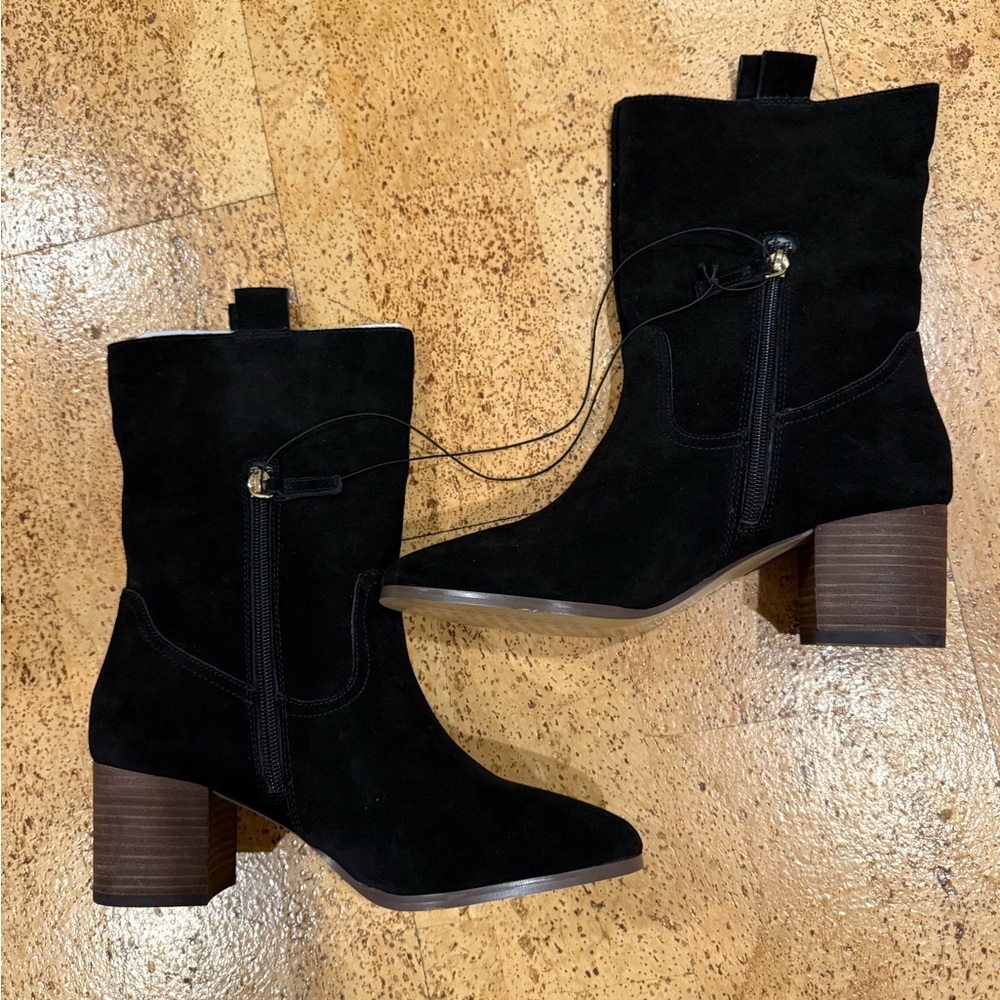 NEW Violet & Red Suede Leather Mid Calf Pull-On Boots Size 9